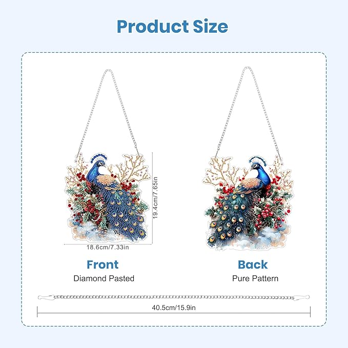 EOBROMD Diamond Hanging Art Kits for Adults, Peacock Flower Diamond Art Painting Suncatcher, DIY Special Shaped Rhinestone Kits for Adults, Window Pendants Home Garden Wall Hanging Ornament