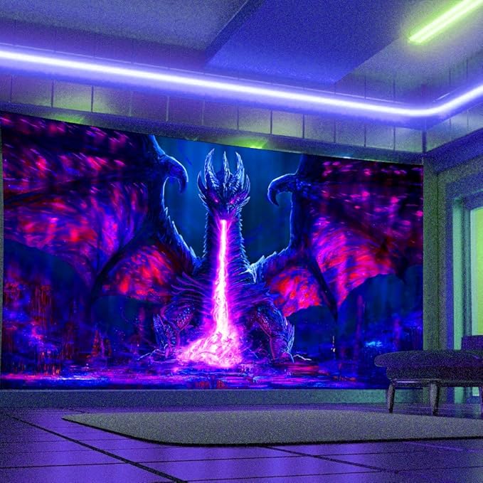 ADDWel Blacklight Dragon Tapestry, Cool Evil-Dragon Tapestry Glow In The Dark, UV Reactive Black Light Posters Wall Hanging for Bedroom Dorm Living Room Backdrop Decor