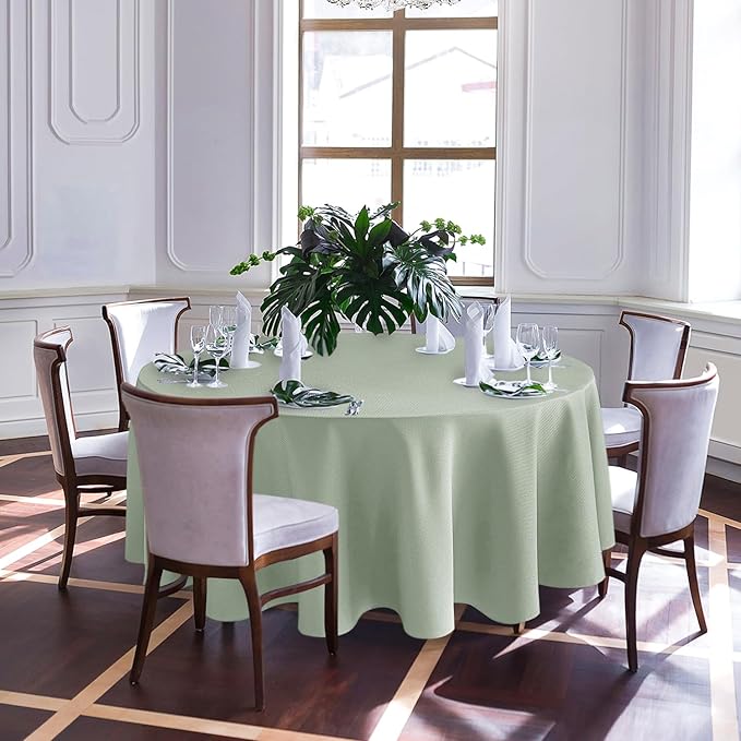 Biscaynebay Round Tablecloth 90 Inch-Sage Outdoor Fabric Table Cover-Small Circle Folding Table Cloths Linen Water Resistant Washable for Kitchen Dining Picnic Patio Outdoor Party Restaurant Tables