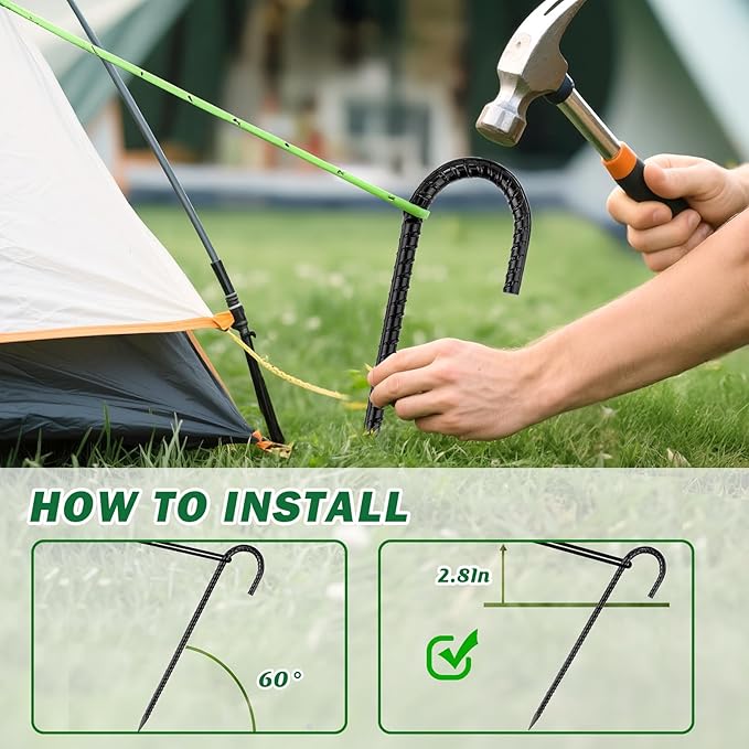 16 Inch Ground Stakes Heavy Duty,8 Pack Metal Fence Stakes for Ground for Wire Fencing,Heavy Duty Long Tent Stakes for Trampolines Camping Canopies and Swing Set