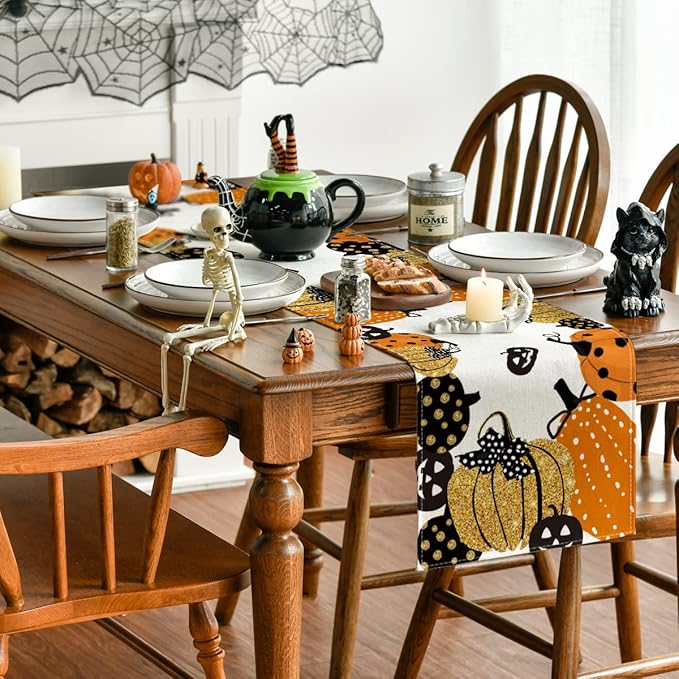 Artoid Mode Halloween Jack-O-Lantern Pumpkin Table Runner, Holiday Kitchen Dining Table Decoration for Indoor Outdoor Home Party Decor 13 x 90 Inch