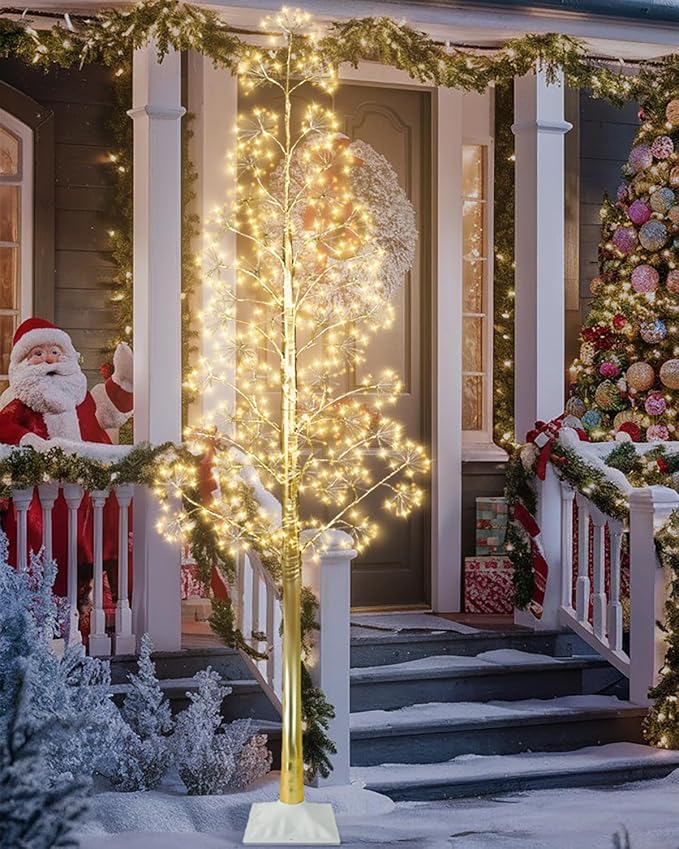 8FT Lighted Birch Tree Christmas Artificial Twig Tree with 1020 LED Lights Timer 8 Mode Xmas Tree for Holiday Party Wedding Indoor Outdoor Decor