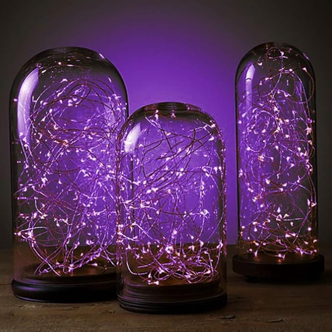Twinkle Star 2 Pack Halloween Fairy Lights Battery Operated, Total 66 ft 200 Led String Lights Remote Control Timer Twinkle String Lights 8 Modes Firefly Lights for Garden Party Indoor Decor, Purple