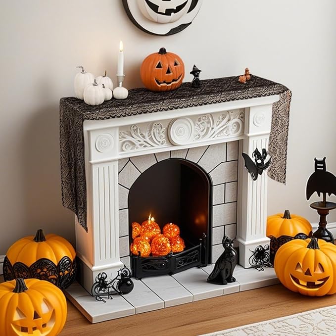 Halloween Black Lace Table Runner Ghost Hand Pattern Gothic Table Decorations Fireplace Mantel Scarf Halloween Indoor Party Tabletop Decor Supplies for Home Party 12×71 Inches