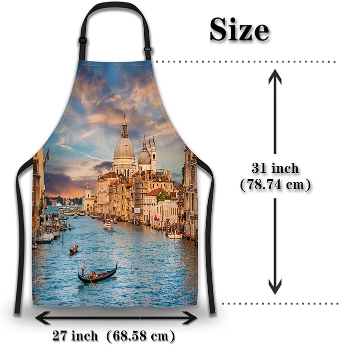 Garden Apron for Women Sunset in Venice Fun Aprons for Men for Kitchen Cooking Restaurant BBQ Painting Crafting Gardening 27” (W) x 31” (H), Waterproof Apron