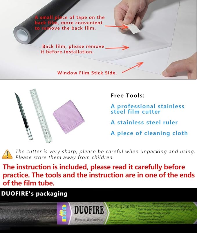 DUOFIRE Blackout Window Film Sun Blocking White Black Window Privacy Film Non Adhesive Static Cling Removable Windows Tint Anti -Glare Day Sleep Windows Tinting Films for Home, Office(17.4 x 78.7 in)