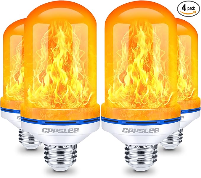 CPPSLEE Upgraded LED Flame Light Bulbs, 4 Modes Flickering Light Bulbs, E26 Base Fire Flame Bulb for Halloween Decorations Outdoor, Christmas Lights Patio Indoor Home Decor (Yellow, 4 Pack)