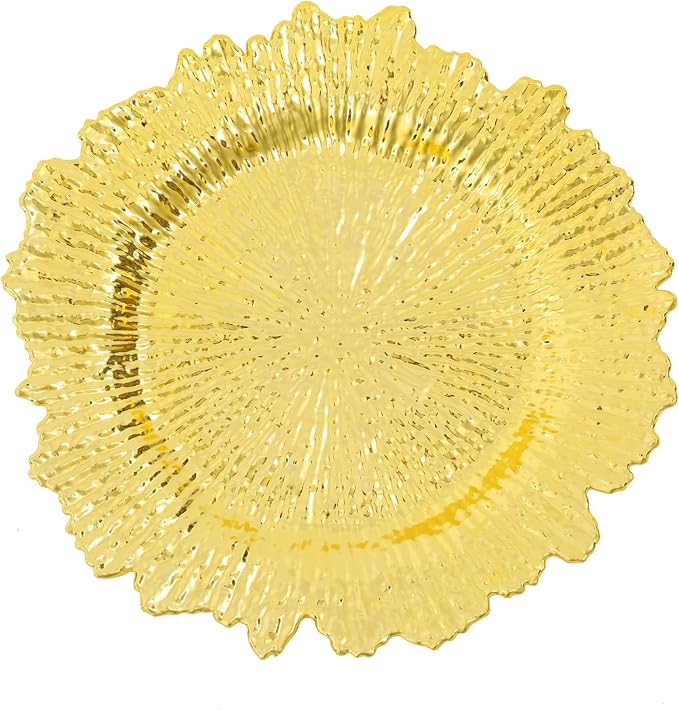 Antique Charger Plates Set 13'' Round Embossed Dinner Plate Chargers Plastic Elegant Floral Plates for Dinner Wedding Party Event Table Kitchen Decoration 100PCS (Gold 24Pcs)