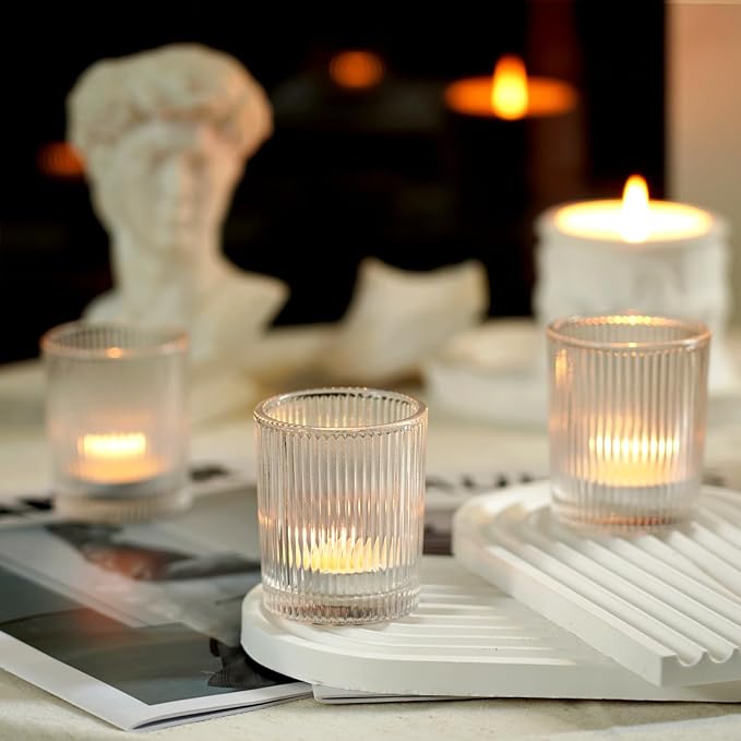 Homemory 24 Pcs Glass Votive Candle Holders, Clear Tealight Candle Holder, Vintage Candle Holders Bulk for Table Centerpieces, Christmas, Baby Shower, Birthday, Wedding