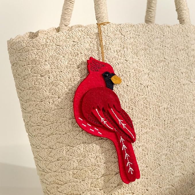 Lovepop Handmade Cheerful Cardinal HeartFelt Charm Card | Soft Felt Bird Keychain for Wallet, Handbag, Car Key, Home Decor | Ornaments, Bag Charms, Key Ring, Purse Accessories, Gift Toppers