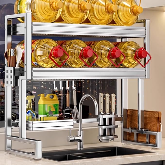 Kitchen Sink Rack Sink Above The Dish Drain Dish Washing Rack Stainless Steel Multifunctional Dish Storage Rack,Over The Sink Drying Rack for Dishes(2,75cm/29.5in)