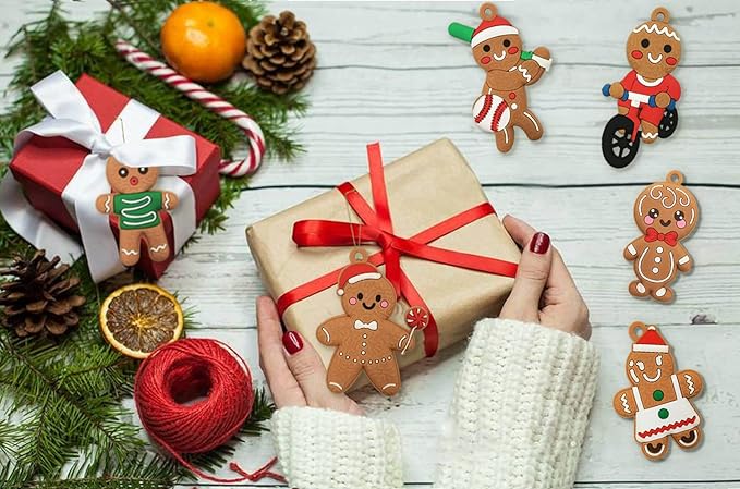 12pcs Christmas Gingerbread Man Ornaments for Christmas Tree Decorations Assorted Plastic Gingerbread Figurines Xmas Holiday Decorations 3 Inch Tall