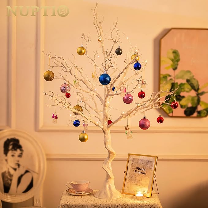 NUPTIO Artificial Christmas Tree Branch: 3.44 feet Tall White Manzanita Tree Halloween Centerpiece Wedding Centerpieces for Tables - Decorative Ornament Display Tree Branches for Weddings (2 Pc)