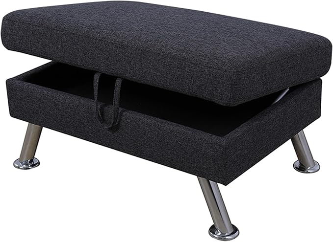 Ottoman Rectangular Storage Ottoman Bench, Flannel Footrest Stool Footstool with Lid for Living Room, Bedroom, Entryway, Dark Gray, 35"x24"x18"