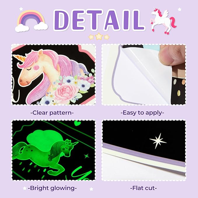 Glow in The Dark Stars Unicorn Wall Decals, Glowing Motivational Wall Art Inspirational Sticker, Peel and Stick Wall Decal for Girl's Room