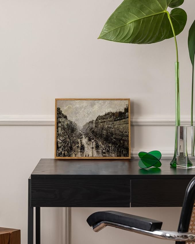 VIYYIEA Framed Canvas Wall Art Home Decor for Living Room Classical Cityscape Artwork Wall Decorations Vintage Oil Painting Prints Parisian Street Wall Decor Bathroom Wall Pictures Farmhouse 9x11in