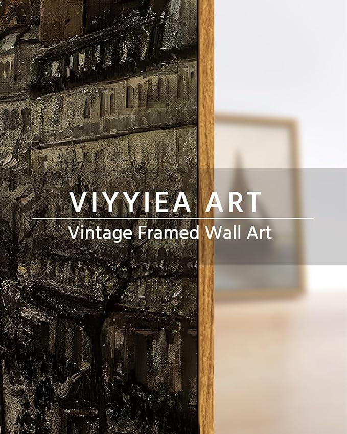 VIYYIEA Framed Canvas Wall Art Home Decor for Living Room Classical Cityscape Artwork Wall Decorations Vintage Oil Painting Prints Parisian Street Wall Decor Bathroom Wall Pictures Farmhouse 9x11in