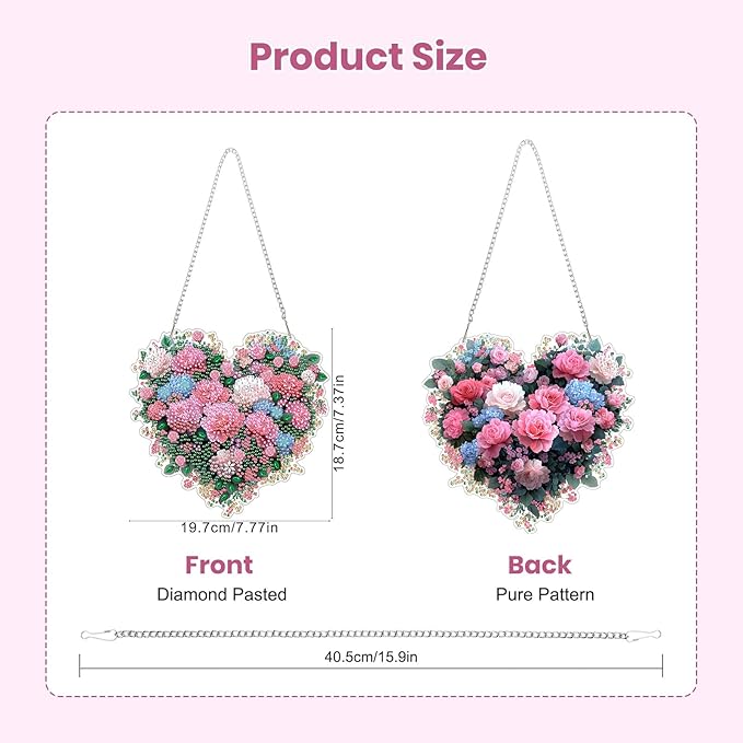 EOBROMD Diamond Hanging Art Kits for Adults, Heart Flower DIY Special Shaped Rhinestone Kits for Adults, Diamond Art Painting Suncatcher, Window Pendants Home Garden Wall Hanging Ornament