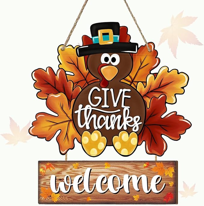 Thanksgiving Decoration Turkey Wooden Door Sign Hanging Fall Harvest Welcome Decor Turkey Sign for Front Door Hanger Fall Decor for Home Thanksgiving Party Wall Signs