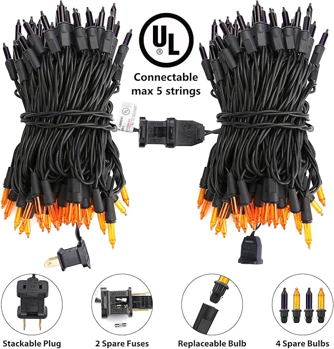 Toodour Orange & Purple Halloween Lights, 25ft 100 Count Incandescent Halloween String Lights, UL Certified Connectable Mini Bulbs String Lights for Outdoor, Indoor, Garden, Porch, Party, Home Decor