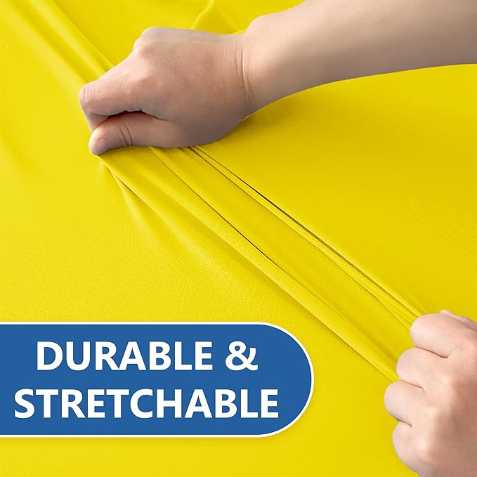 Fitted Tablecloth for 6 Foot Rectangle Tables-4 Pack Yellow Elastic Outdoor Picnic Table Cover-Spandex Stretch Folding Table Cloths 6 ft for Camping Dining Room Patio Kitchen Banquet Party