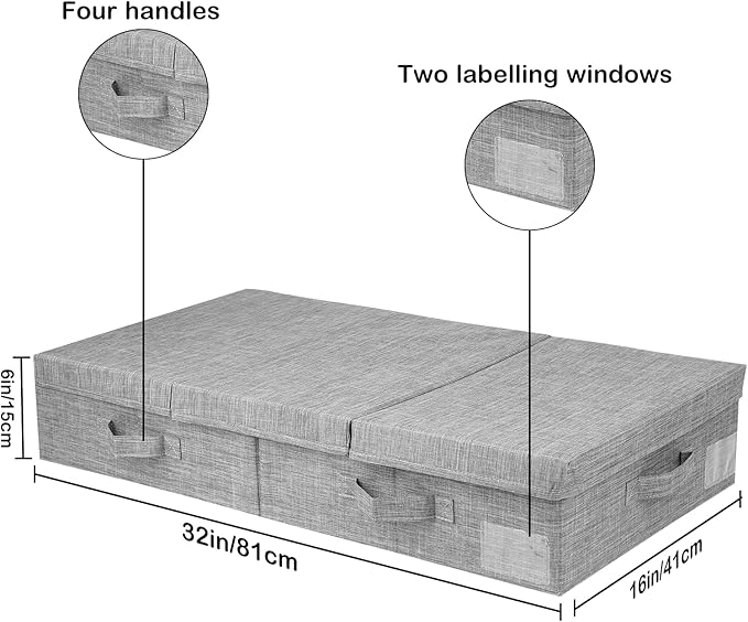 DAYARD Underbed Storage Container Bins with Lids, Under Bed Storage Organizer with Sturdy Handles Sidewalls Bottom, Foldable Clothes Bag (Set of 2) Large, Grey