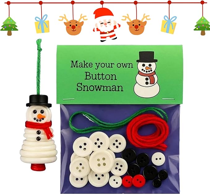 DIY Christmas Button Ornament Making Set–Fun Holiday Handmade Decorations for All Ages,DIY Craft Buttons Kit with Christmas Snowman/Santa/Angel,Xmas Tree Hanging Decorations (#C)