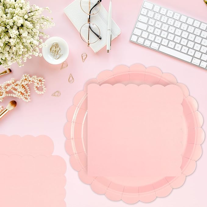 40 pcs Pink Party Paper Plates and Napkins Disposable 9 inch 20 pcs Dessert Plates & 20 pcs Napkins Tableware for Fruit Cake Party Decorations