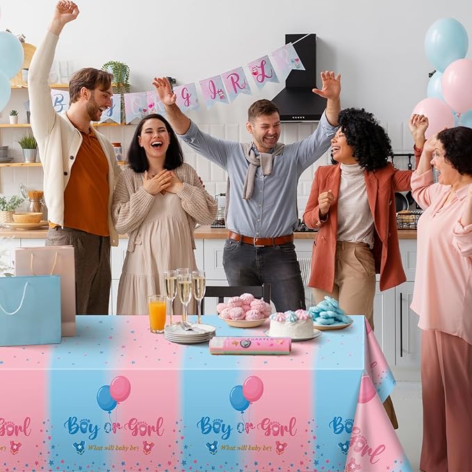 3 Pack Gender Reveal Plastic Tablecloth, 54 X 108 Inch Boy or Girl Disposable Table Cloth for Rectangle Table Waterproof Tablecloth for Gender Reveal Baby Shower Birthday Holiday Party
