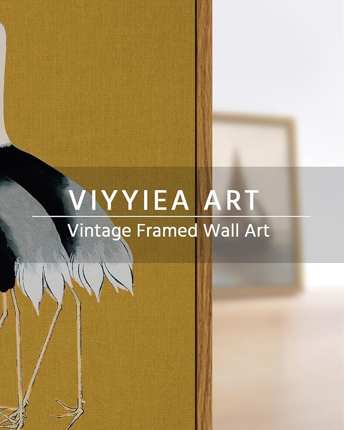 VIYYIEA Framed Wall Art Decor for Living Room Seven Cranes Art Wall Decorations Canvas Prints Vintage Painting Pictures Rustic Bathroom Decor Farmhouse Artwork for Bedroom Kitchen Office - 36L x 24W