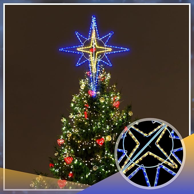 51'' Christmas Star of Bethlehem LED Star Hanging Lights Nativity Holy Family Light for Door Window Porch Wall Decoration Plug Operated Lighted Hanging Tree Topper(Blue, White)