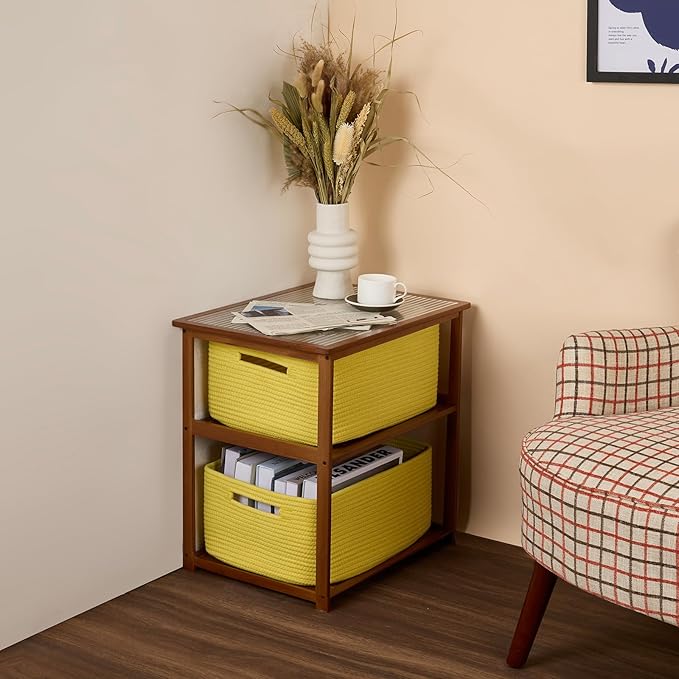 Large Storage Baskets for Shelves, Closet Organizers Bins for Clothes Blanket Towels, Baby Nursery, Toy Baskets Box, Woven Rope Baskets, 17 x 13 x 7.5”, 3 Packs Yellow