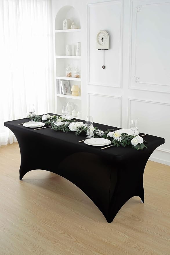 Craft And Party 2 Pack 8ft Black Spandex Tablecloth – Fitted Stretch Cover – Universal Fit for Folding Tables – Wrinkle-Free, Washable – Ideal for Parties, Weddings, Events