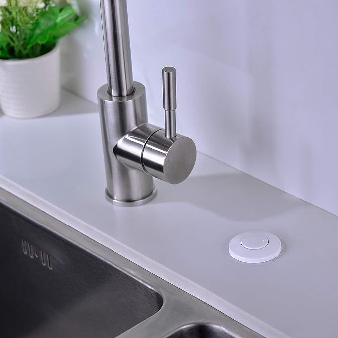 Garbage Disposal SinkTop Air Switch Kit,White with Long Button,Brass Made Cover,White