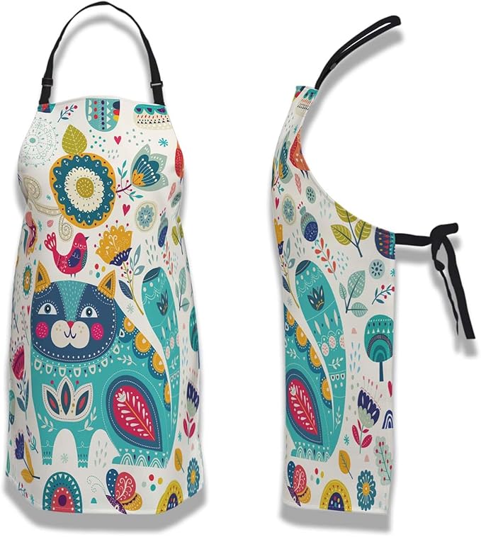 Kitchen Apron for Men Colorful Blue Cat Fun Aprons for Women for Cooking Restaurant BBQ Painting Crafting Gardening 27” (W) x 31” (H), Waterproof Aprons