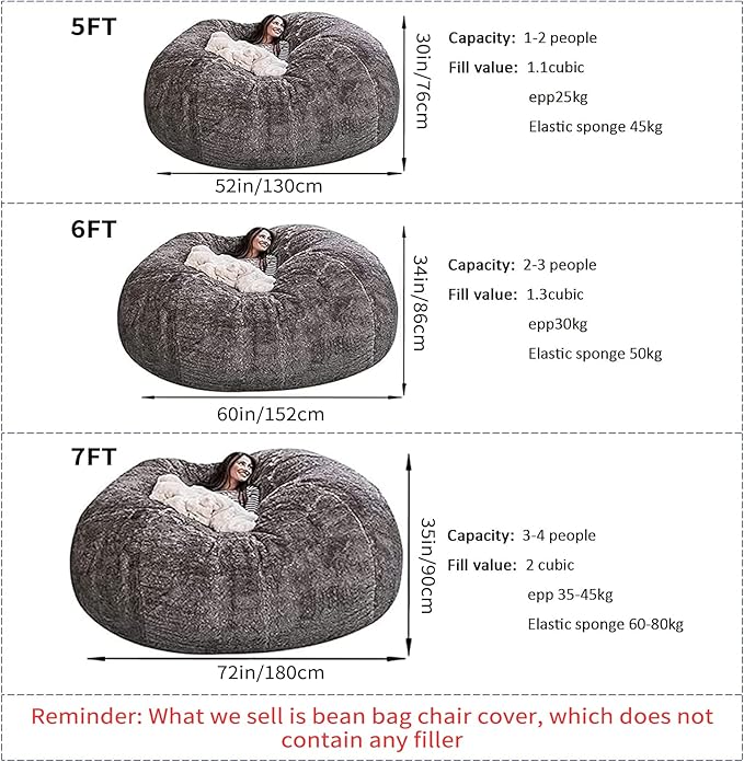 Big Huge Giant Bean Bag Chair for Adults, (No Filler) Bean Bag Chairs in Multiple Sizes and Colors Giant Foam-Filling Required- Machine Washable Covers, Double Stitched Seams (Yellow,6FT)