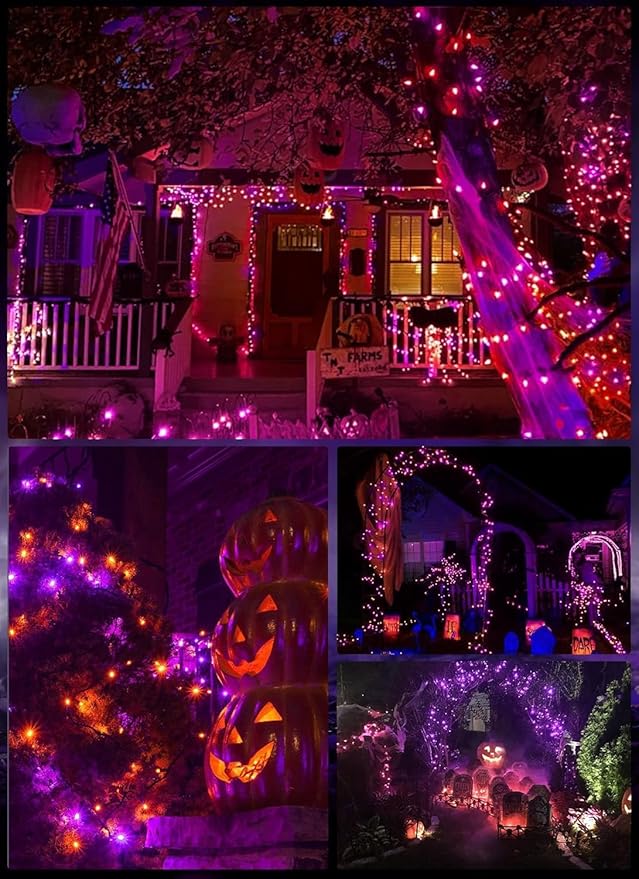Battery Operated Halloween Indoor String Lights, 8 ft 20 LED Orange and Purple Mini Tree Lights with Timer, Indoor Outdoor Patio Garland Window Decor for Party Christmas Halloween Decorations