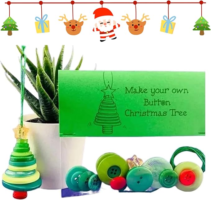 DIY Christmas Button Ornament Making Set–Fun Holiday Handmade Decorations for All Ages,DIY Craft Buttons Kit with Christmas Snowman/Santa/Angel,Xmas Tree Hanging Decorations (#D)