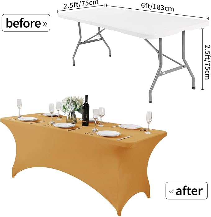 2Pack Spandex Table Cover for 6Ft or 4fT or 8ft Table Universal Fitted Stretch Tablecloth for Party, Banquet, Wedding and Events-Gold