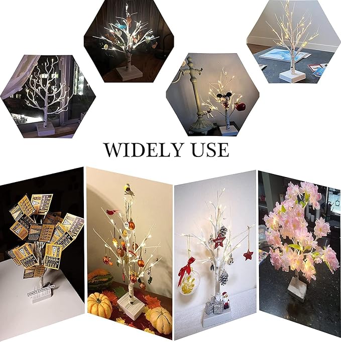 Hairui Lighted Easter Tree with Timer, Tabletop Birch Tree with Lights 18IN 24 LED for Fireplace, Mantle Party Decoration