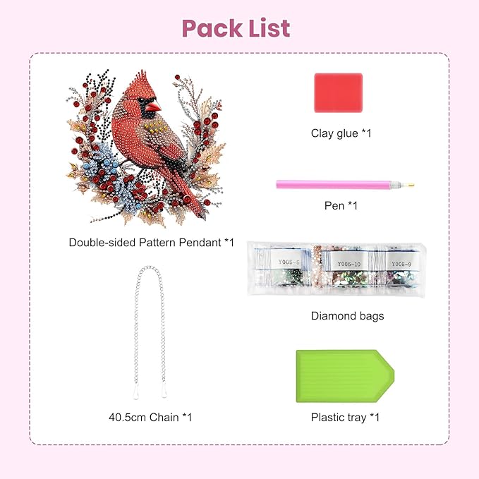 EOBROMD Diamond Hanging Art Kits for Adults Cardinal Birds, Suncatcher Diamond Art Painting, DIY Special Shaped Rhinestone Kits for Adults, Window Pendants Home Garden Wall Hanging Ornament