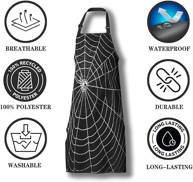 Makeup Apron for Men Spider Web Cooking Aprons for Women for Kitchen Cooking Restaurant BBQ Painting Crafting Gardening 27” (W) x 31” (H), Waterproof Apron