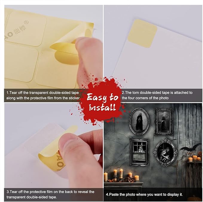 15 Halloween Gothic Creepy Skull Photos Haunted Horror Picture Frame, Waterproof Durable, with 80pcs Self Adhesive Dots Photo Decoration For Haunted Family Castle Masquerade Party 2025 Black