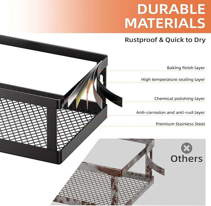 Spice Rack Wall Mounted, 4 Pack Pantry Door Organizer & Hanging Storage Baskets Organizer Wall Mount, Large Capacity Metal Spice Shelf for Kitchen Cabinet, Bathroom, Shower, Home Decor