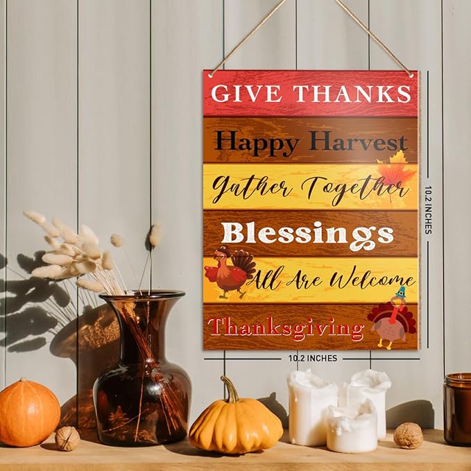Thanksgiving Decorations Hanging Sign, Autumn Fall Decor Rustic Turkey Wooden Wall Sign Thanksgiving Decorations, Gather Together Blessings