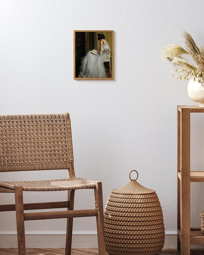 VIYYIEA Framed Canvas Wall Art Home Decor Portrait Art for Living Room Women Reading Pictures Bedroom Bathroom Wall Decor Mid Century Lady Oil Painting Room Decor Vintage Prints Aesthetic 8x10in