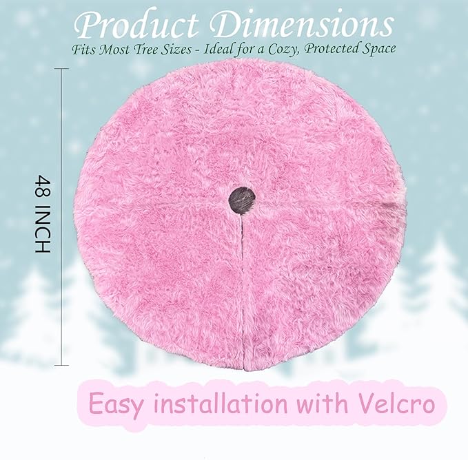AOGU 60 Inch Faux Fur Christmas Tree Skirt Pink Plush Skirt for Merry Christmas Party Christmas Tree Decoration