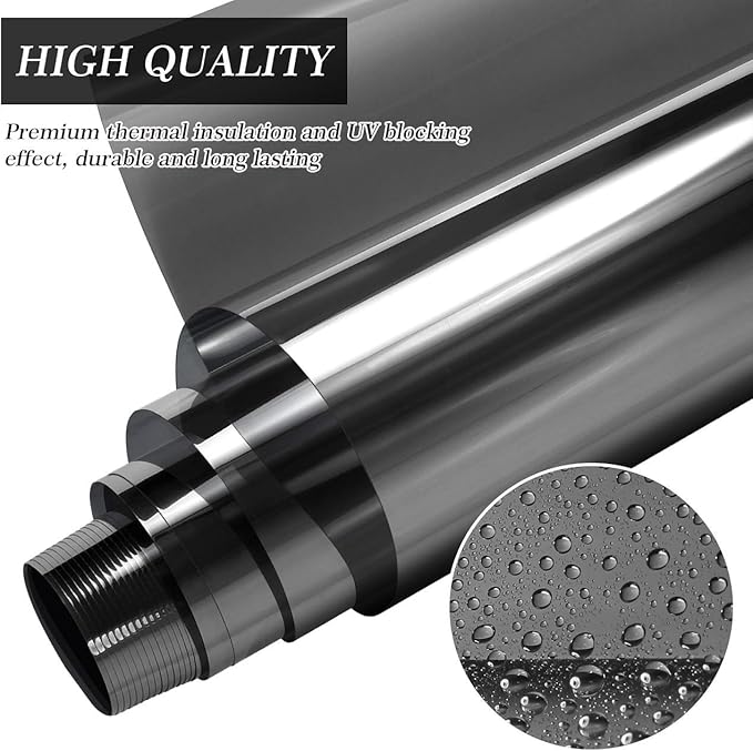 HIDBEA One Way Window Film, Daytime Privacy Sun Blocking Reflective Window Film No Glue Static Cling Heat Control Window Tinting Film for Home and Office, Black Silver, 35.4 x 98.4 Inch