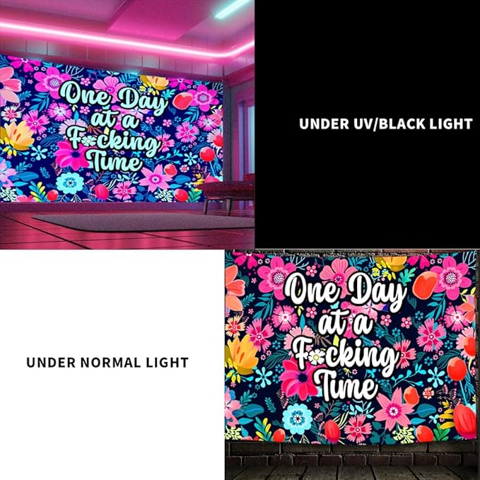 ADDWel Blacklight Floral Tapestry, Hippie Flower Tapestry Glow In The Dark, UV Reactive Black Light Upright Posters Wall Hanging for Bedroom Dorm Living Room Backdrop Decor