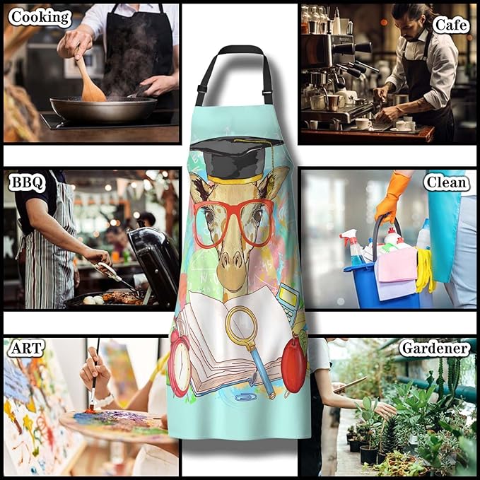 Kitchen Apron for Women Animals Students Giraffe Cooking Aprons for Men for Cooking Restaurant BBQ Painting Crafting Gardening 27” (W) x 31” (H), Waterproof Apron